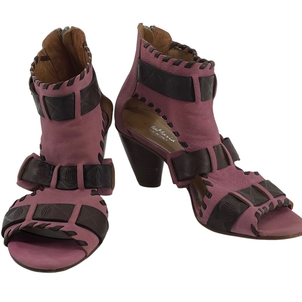 Zita Maria Pink Brown Leather Caged Sandal Heels Women s EU36 Western Boho *READ